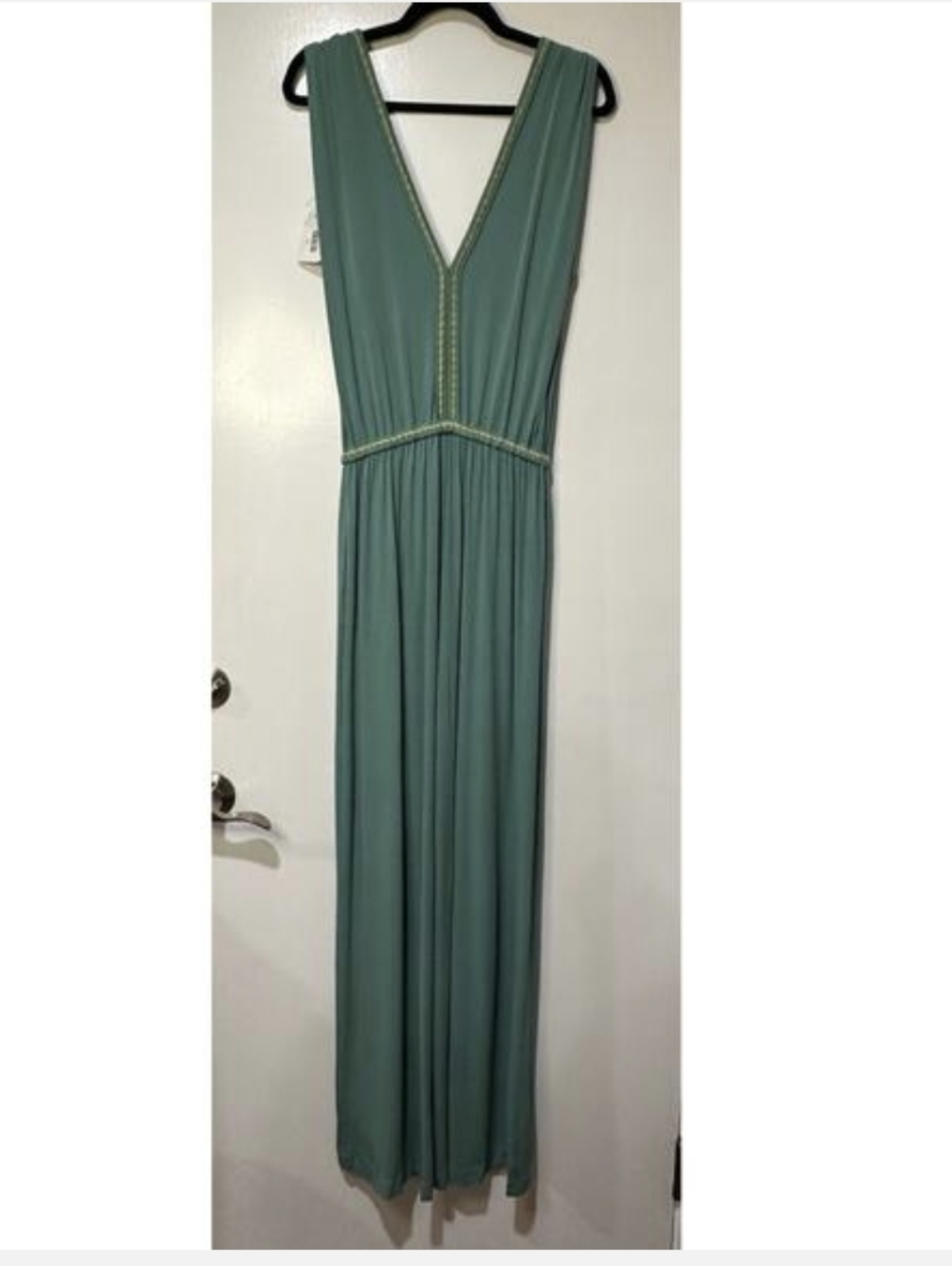 Get It Now Missoni Green Jumpsuit Gold Trim Deep V-Neckline Wide Leg